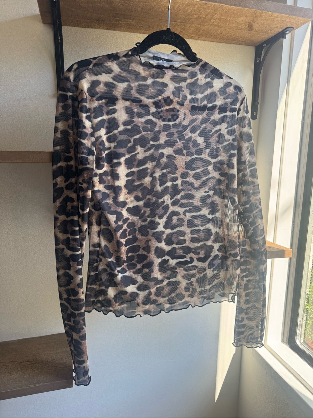 Dressed in LALA Sheer Leopard-Print Long Sleeve Top